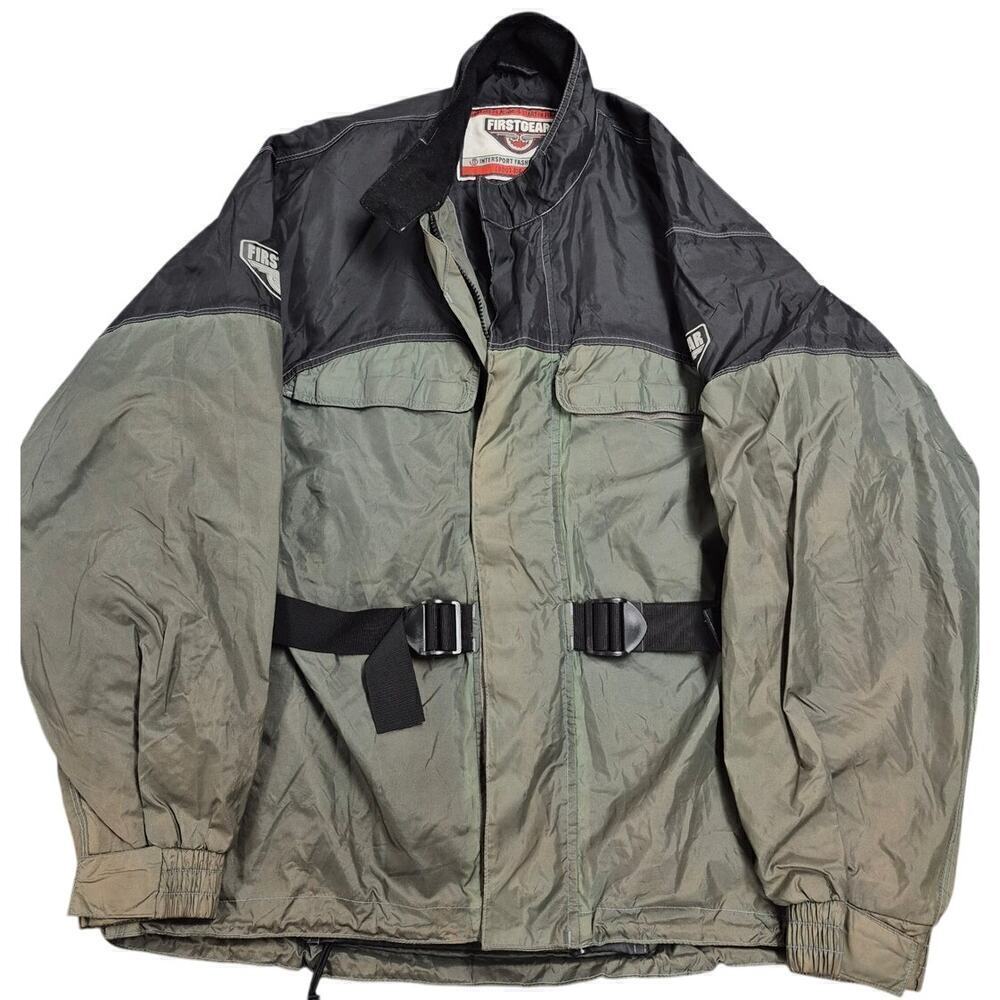 Firstgear Motorcycle Convertible Nylon Rain Jacket /Bag Black/Green  Sz L